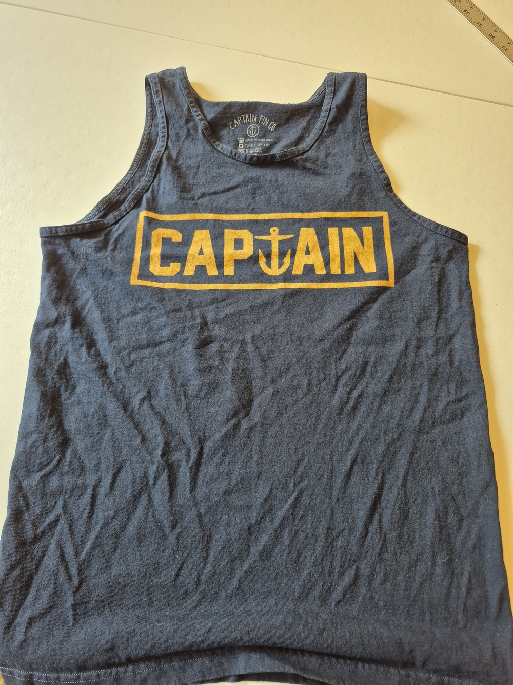 Captain Fin Co. Men's Navy Tank Top with Yellow Anchor Graphic 4882